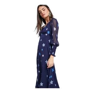 Neon Rose Midi Star Dress Women Large Blue